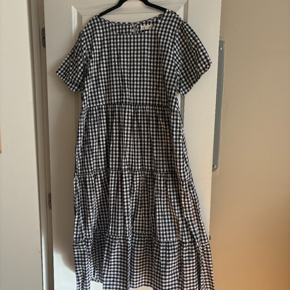 Tradlands Chalet Tiered Midi Dress Cotton Black Gingham Size Large